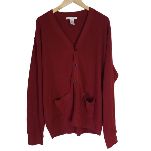 Geoffrey Beene Mens Red V-Neck Cardigan Sweater Size XL Pockets Grandpacore - Picture 1 of 5
